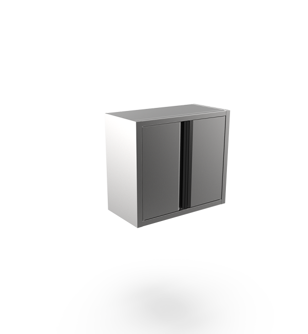 Open wall cupboards with hinged doors