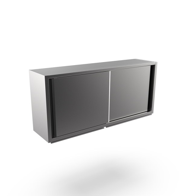 Wall cupboard with dish drying rack and sliding doors