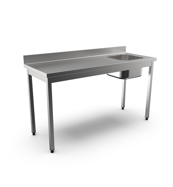 Demontierte Arbeitstische mit Aufkantung, Becken rechts - 600 mm