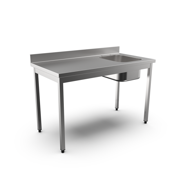 Demontierte Arbeitstische mit Aufkantung, Becken rechts - 700 mm