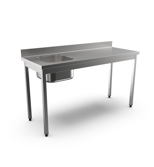 Demontierte Arbeitstische mit Aufkantung, Becken links - 600 mm
