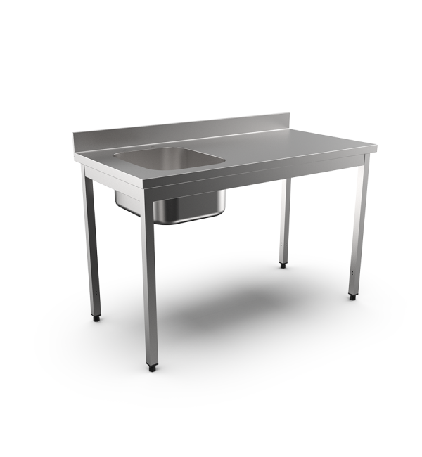 Demontierte Arbeitstische mit Aufkantung, Becken links - 700 mm