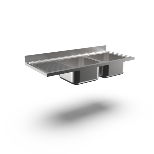 TWO 500X500 BOWL WORKTOP L-HAND DRAINER