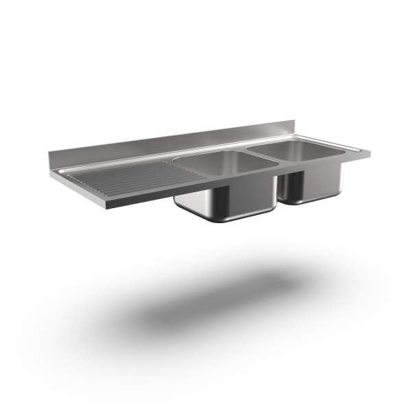 TWO 500X500 BOWL WORKTOP L-HAND DRAINER