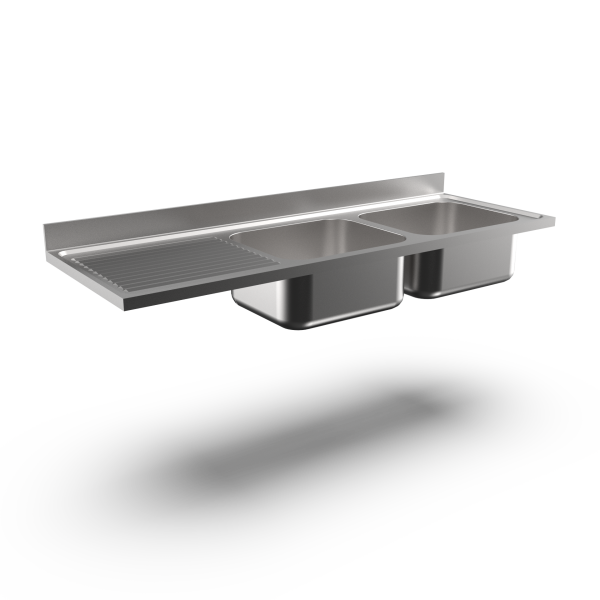TWO 600X500 BOWL WORKTOP L-HAND DRAINER